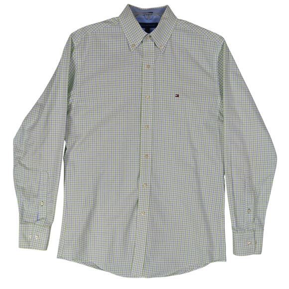Tommy Hilfiger Button Down Shirt Size 15 32/33 Plaid Blue and Green Long Sleeve - Picture 1 of 7